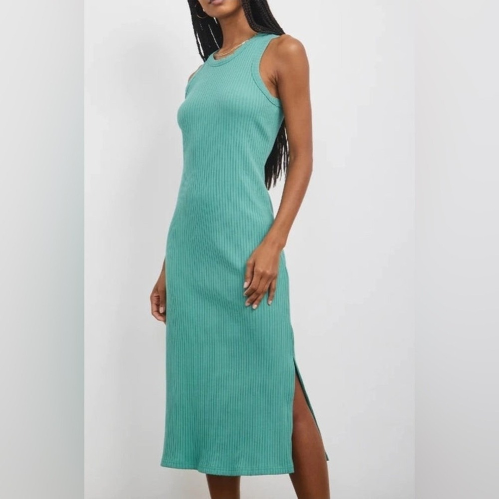Rails The Tank Dress L Lagoon‎ Sleeveless Ribbed Knit Midi Stretch Coastal Boho